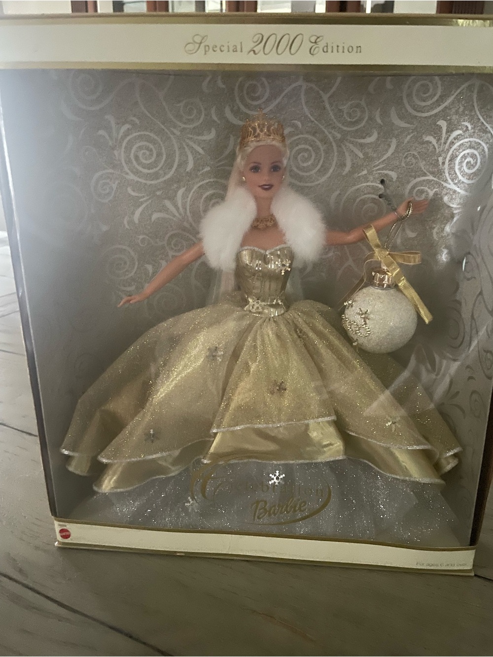 Barbie Gold Holiday Ball Gown with White Fur Stole